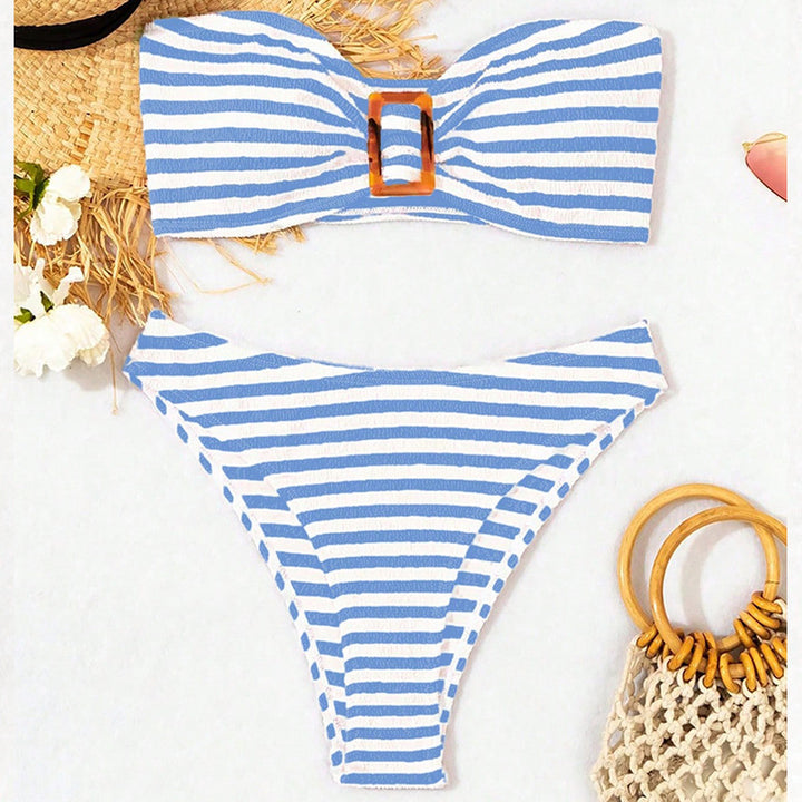 Damen Bandeau-Bikini mit gestreiftem Design und modischer Schnalle Echo Archiv