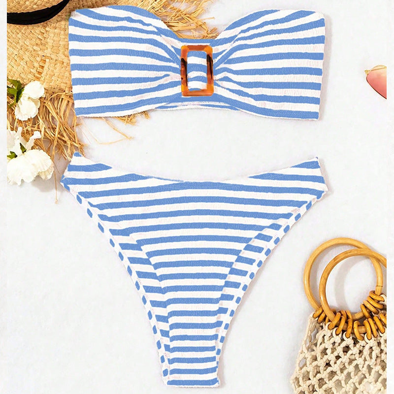 Damen Bandeau-Bikini mit modischem Streifenmuster und zeitgemäßem Gurt Echo Archiv
