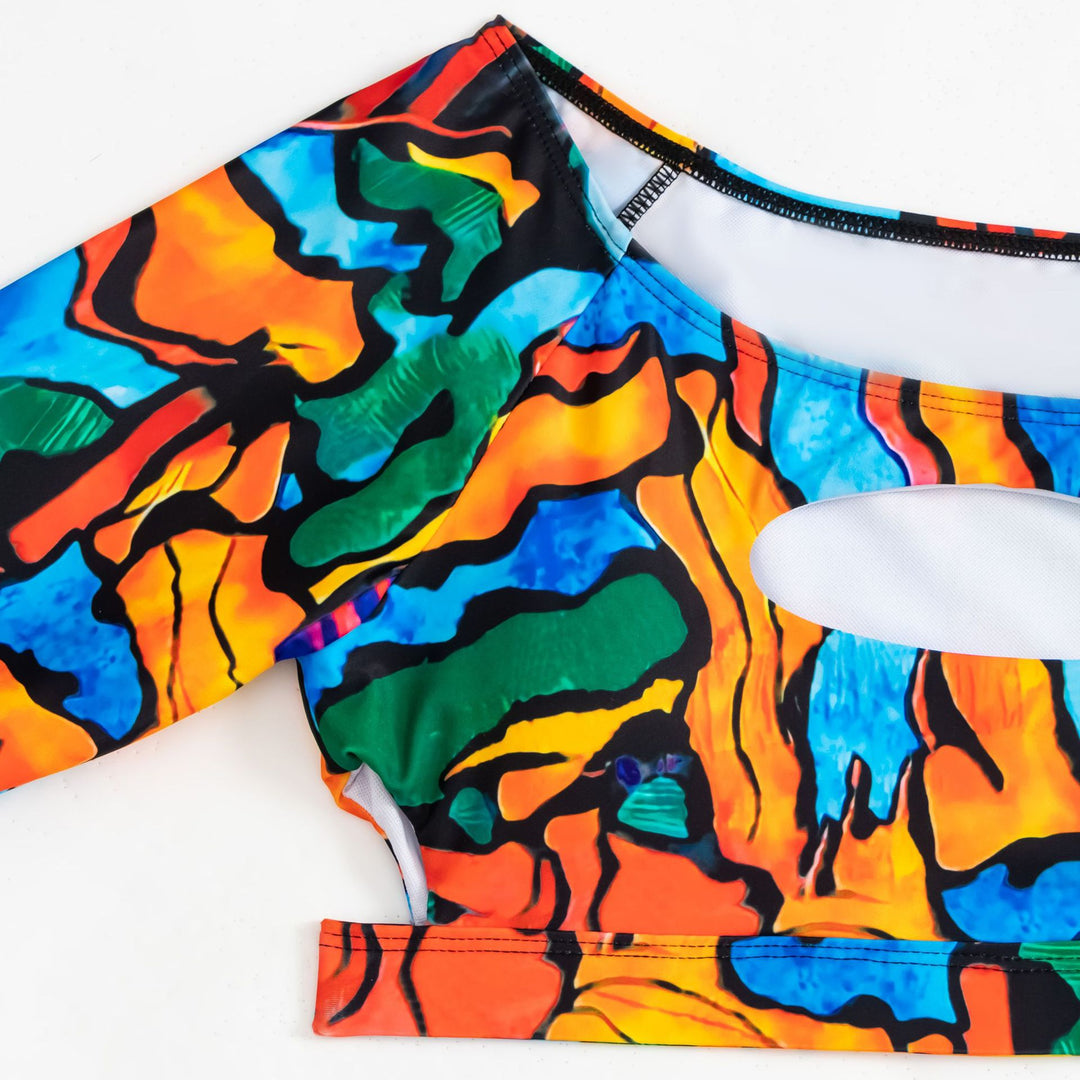 Damen Crop-Top Bikini mit langen Ärmeln und modischem Ausschnitt Echo Archiv