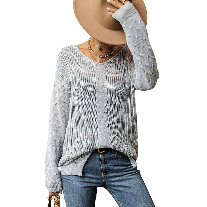Damen Feiner V‑Ausschnitt Strickpullover mit mittigem Zopfdetail und legerer Silhouette Echoarchiv