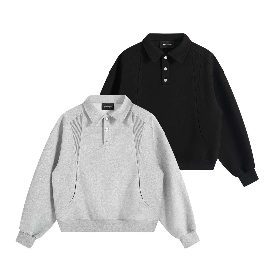Unisex Poloshirt-Sweatshirt mit Kentkragen, Druckknopf‑Halbleiste und Kängurutasche Echoarchiv