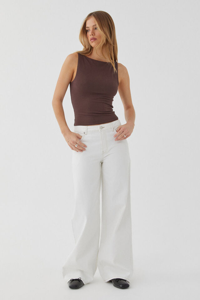 Damen nan weites Denim Hosenmodell mit tiefem Bund und weitem Schlag Echo Archiv