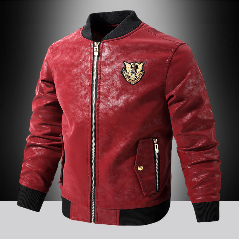 Herren modische kunstleder Bomberjacke mit bestickten Details Echoarchiv