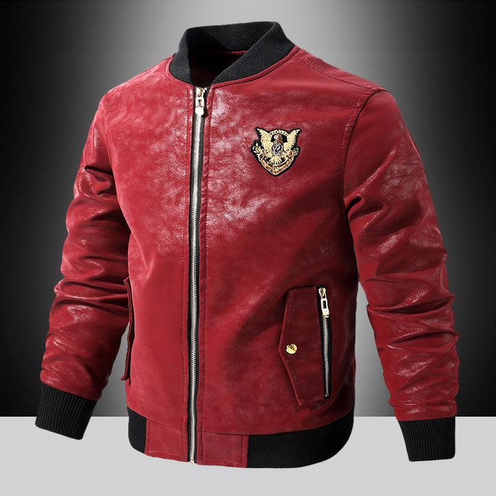 Herren modische kunstleder Bomberjacke mit bestickten Details Echoarchiv