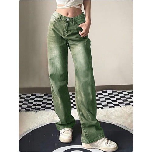 Damen High-Waist Relaxed-Straight-Denimhose mit weitem Bein Echo Archiv