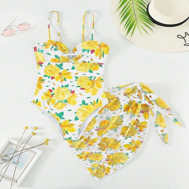 Damen Einteiler Badeanzug mit floralem Design und kombinierbarem Überrock Echo Archiv