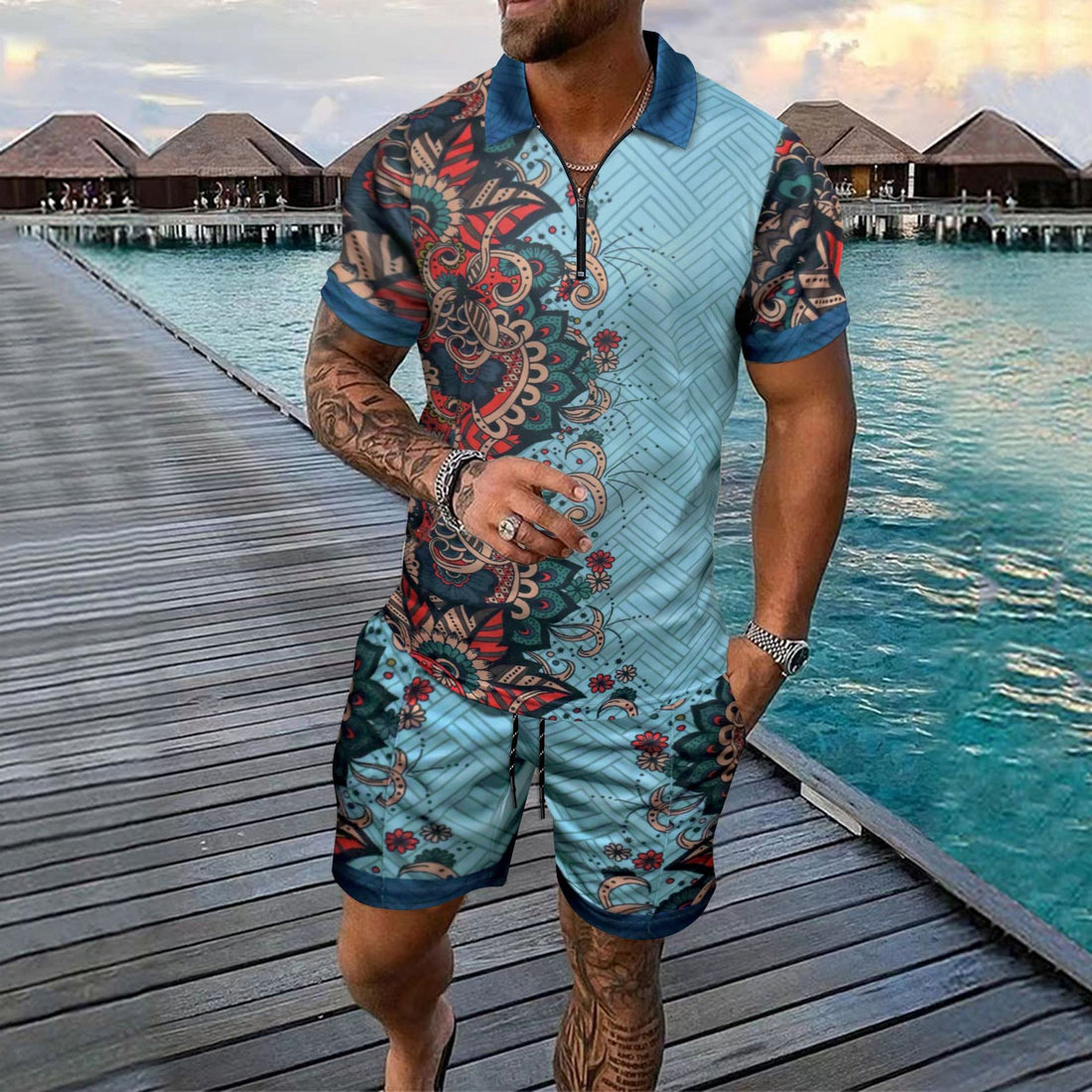 Herren Freizeit-Set mit modernem Druckdesign und praktischen Taschen – Averon