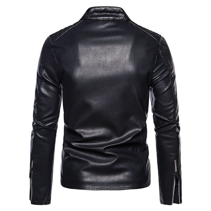 Herren Stilvolle Lederjacke mit Stehkragen Echo Archiv