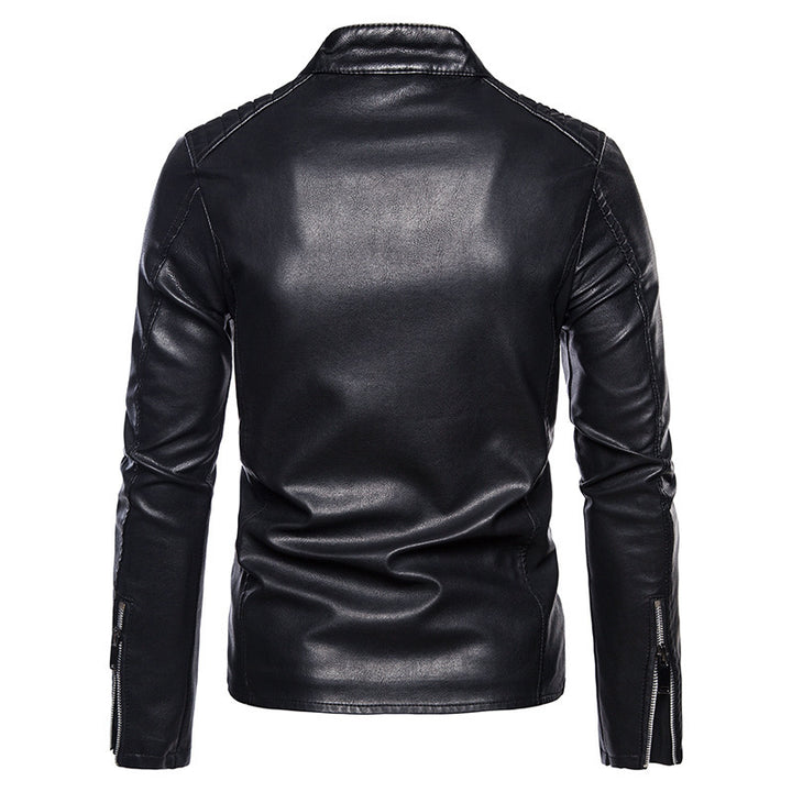 Herren Stilvolle Lederjacke mit Stehkragen Echo Archiv
