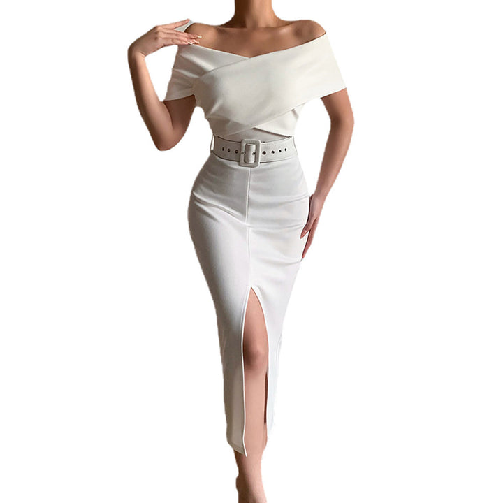 Damen Off-Shoulder Maxikleid mit Taillengürtel und seitlichem Schlitz Echo Archiv