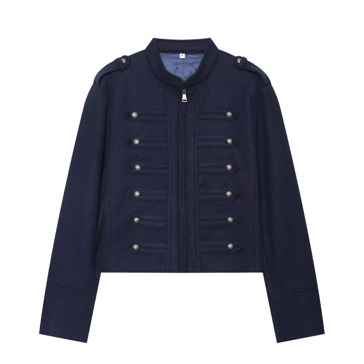 Damen Militärisch inspirierte kurze Wolljacke mit Stehkragen Echo Archiv