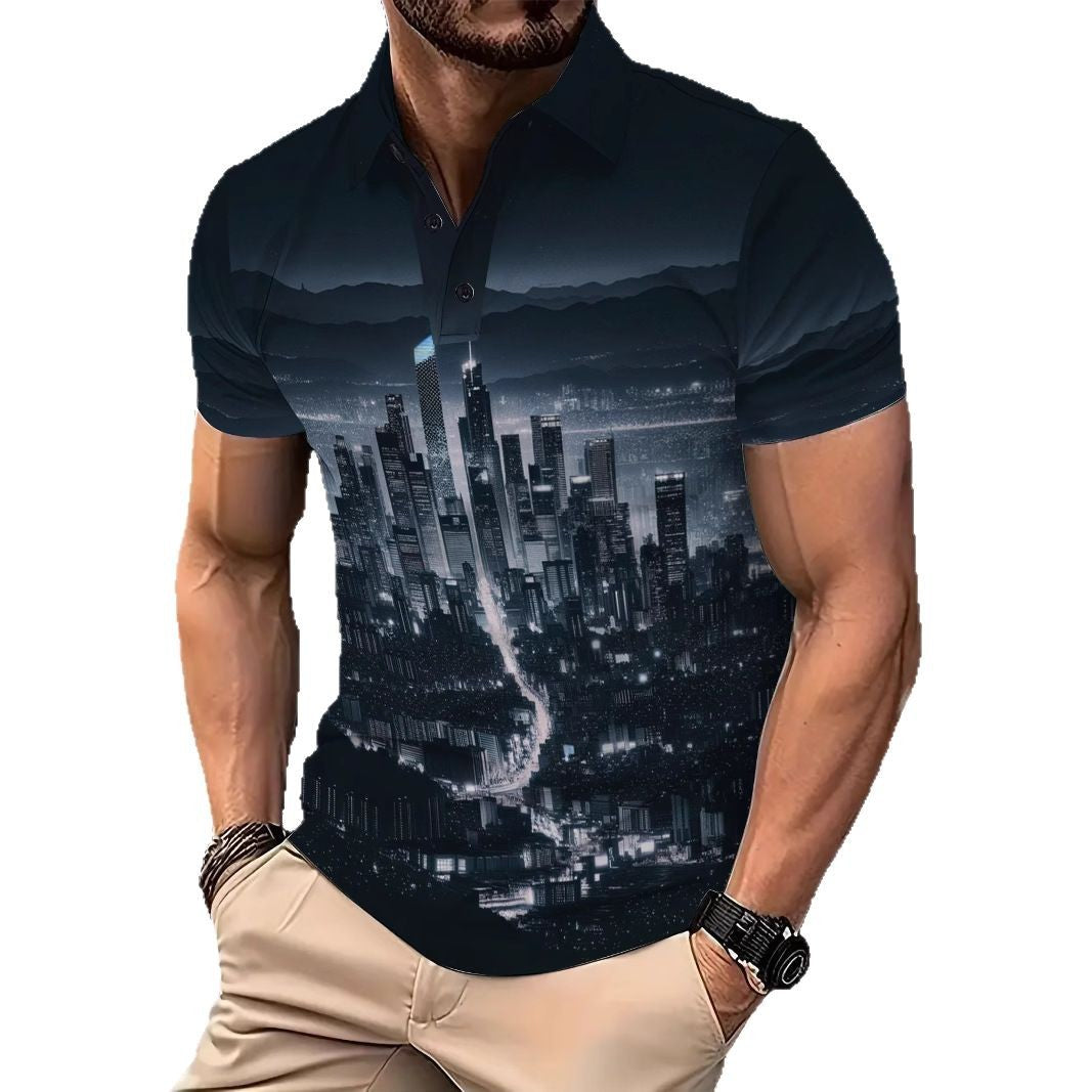 Herren Polohemd mit kreativem Hochhausmotiv Echoarchiv