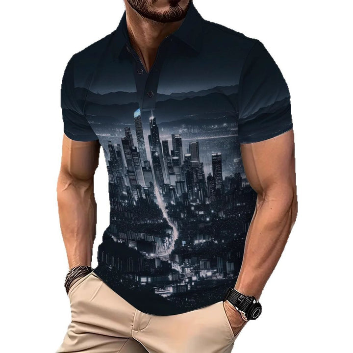 Herren Polohemd mit kreativem Hochhausmotiv Echoarchiv