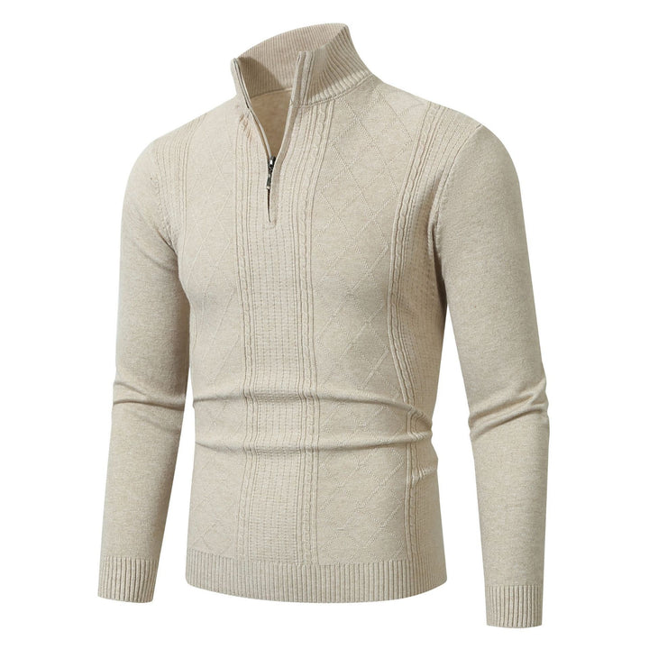 Herren eleganter Strickpullover mit Stehkragen und Reißverschluss Echoarchiv