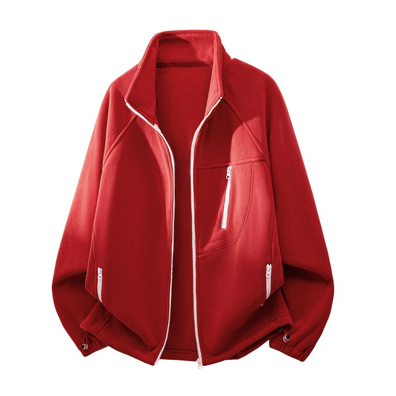 Unisex funktionale Mikrofleece Leistungsjacke mit Stehkragen, Brustreißverschluss und ergonomischen Raglanärmeln – Taviero