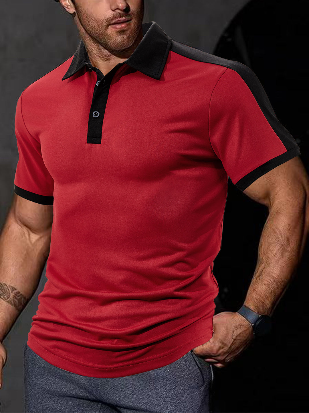 Herren nan figurnahes Kontrast-Poloshirt mit Schulterpasse und Hemdkragen Echo Archiv