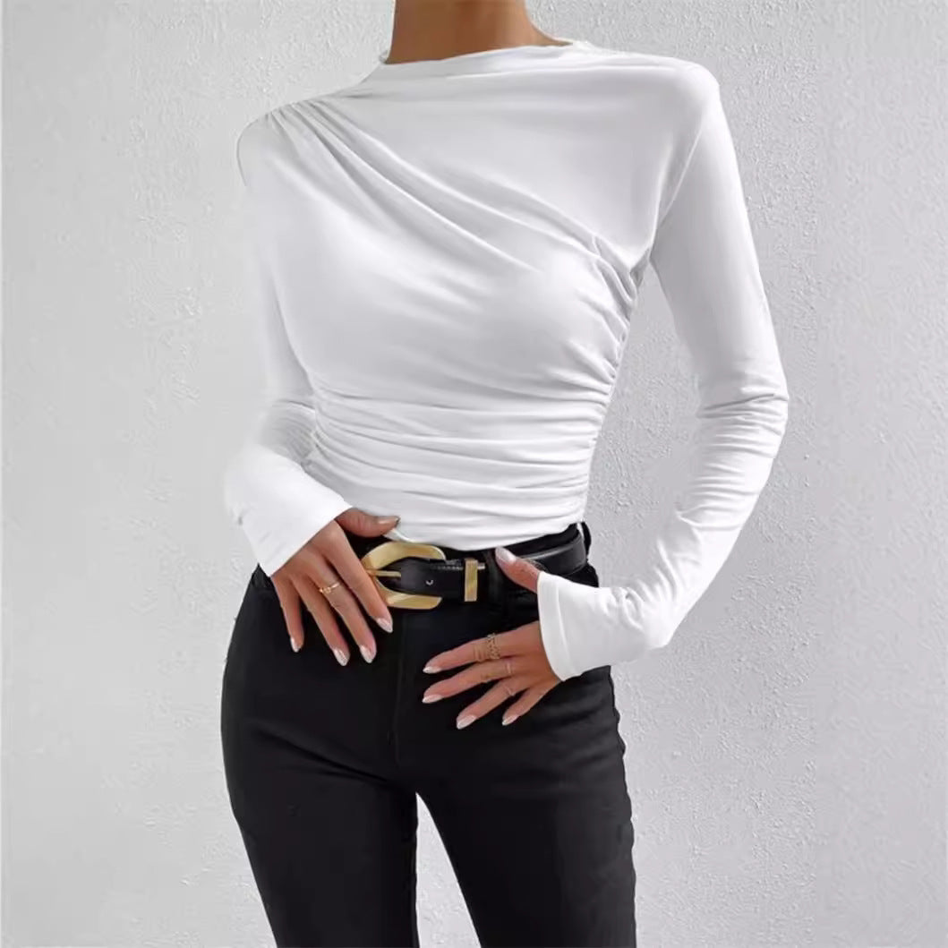 Damen nan gerafftes Langarmshirt mit asymmetrischem U-Boot-Ausschnitt und figurbetonter Silhouette Echo Archiv