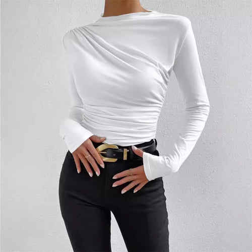 Damen nan gerafftes Langarmshirt mit asymmetrischem U-Boot-Ausschnitt und figurbetonter Silhouette Echo Archiv