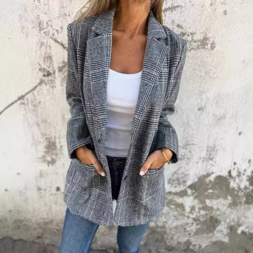 Damen nan oversized Karoblazer mit Reverskragen und aufgesetzten Taschen Echo Archiv
