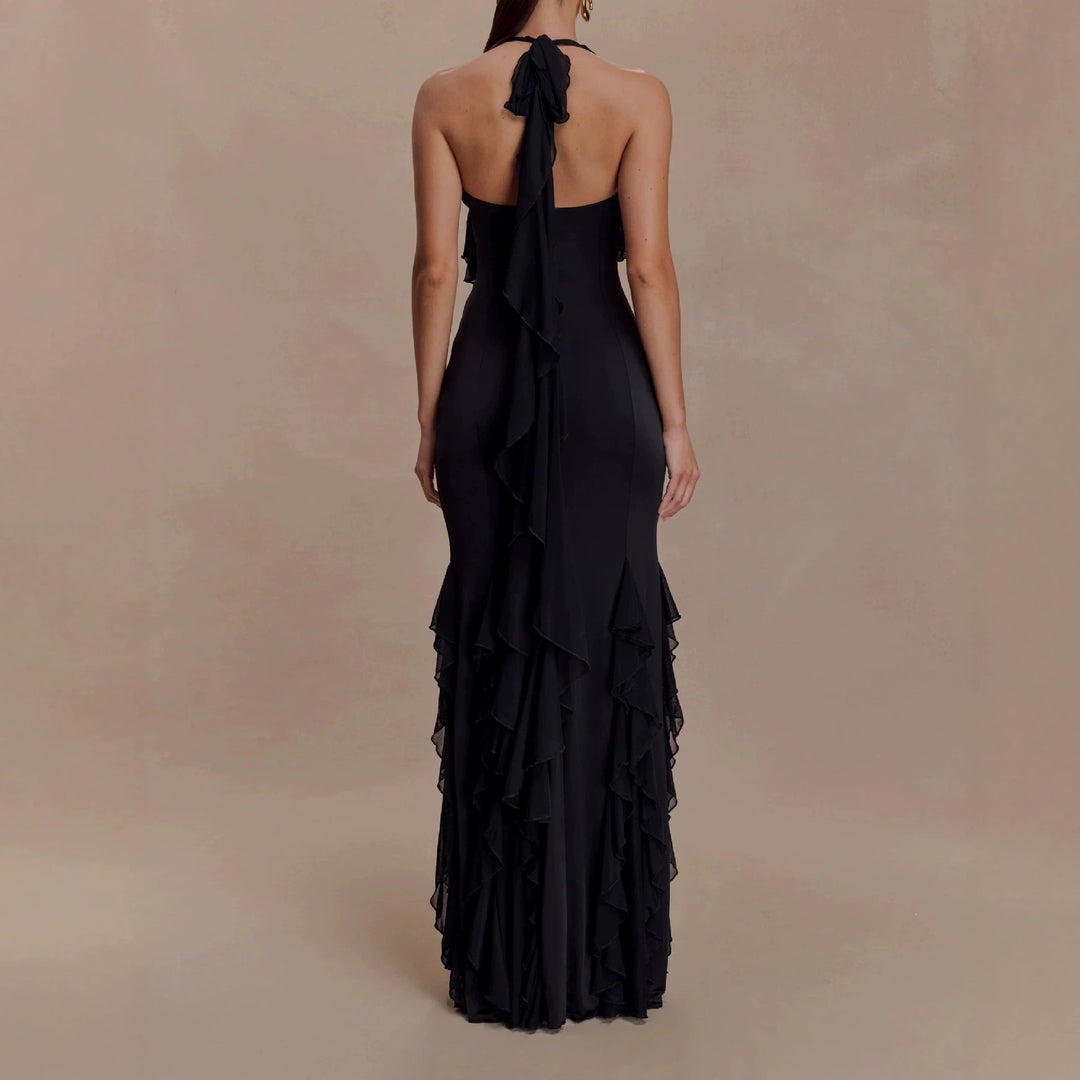 Damen Elegantes Langarm-Maxikleid mit Rüschendetails Echo Archiv