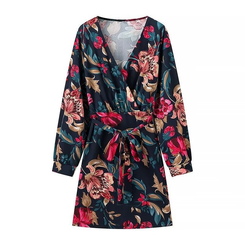 Damen Wickel‑Minikleid mit floralem Alloverprint, V‑Ausschnitt und Taillenband Echo Archiv