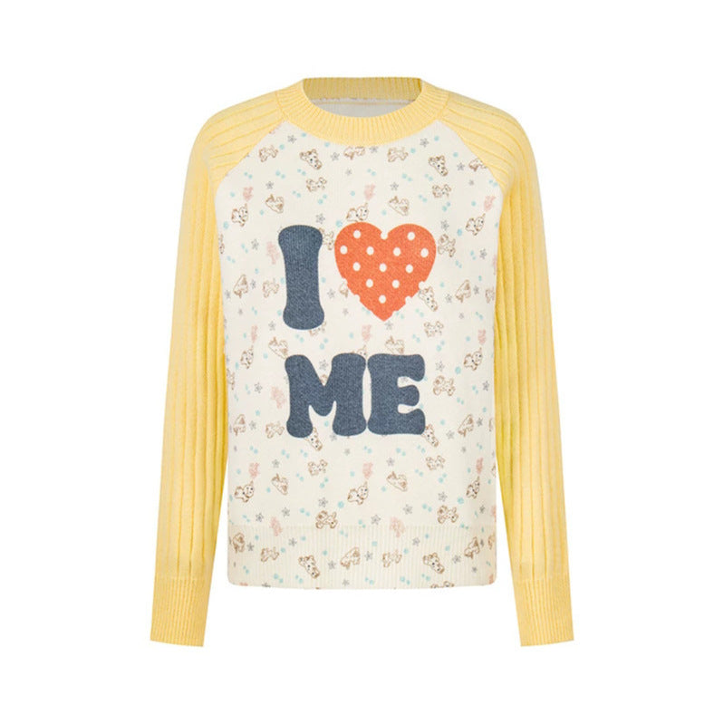Damen Feinstrick-Pullover mit Applikations-Statement, gerippten Raglanärmeln und Mini-Print Echoarchiv