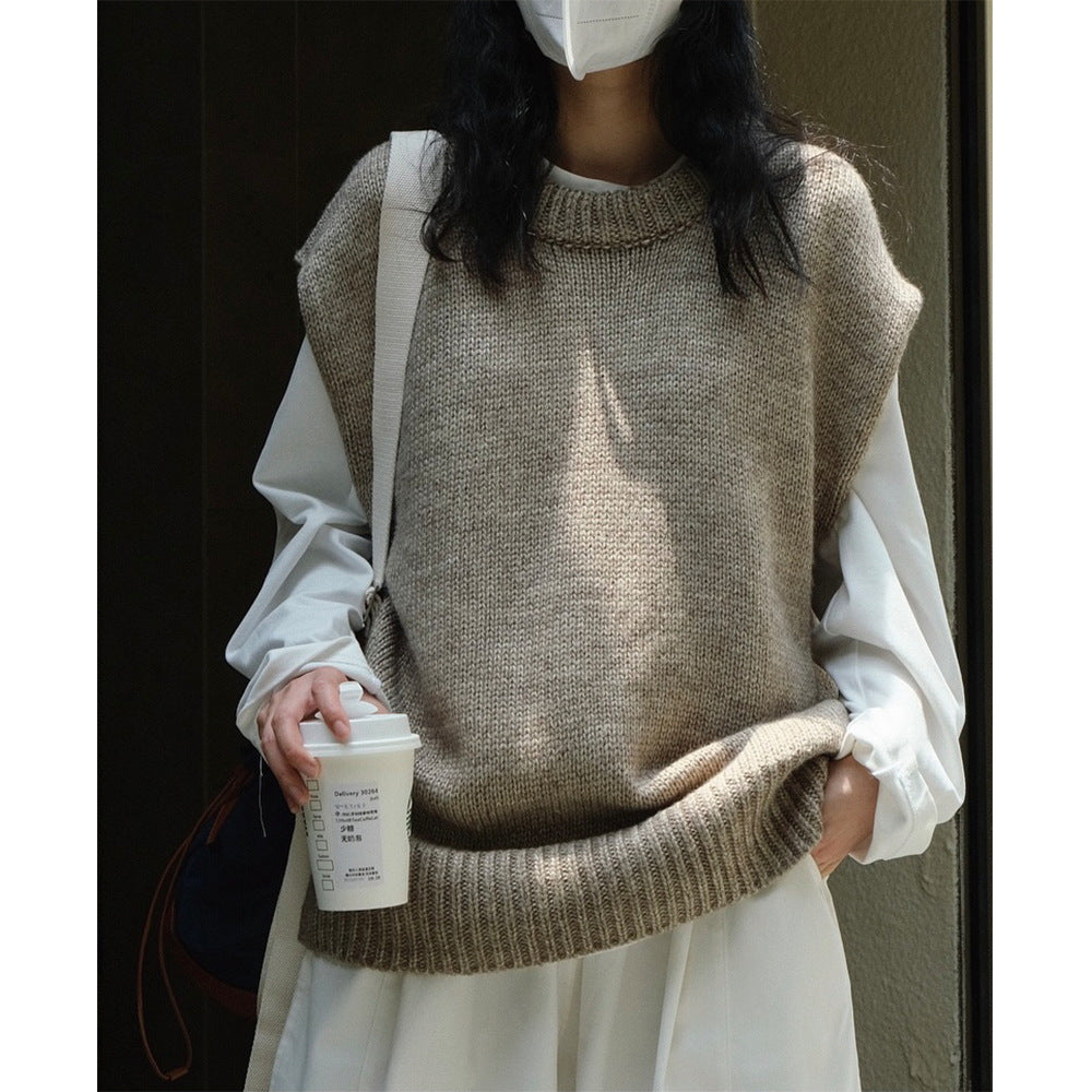 Damen Oversize-Ärmellose Grobstrickweste mit breitem Rippbund Echoarchiv