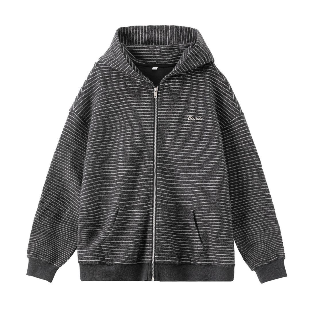 Unisex Oversize Kapuzenjacke mit durchgehendem Reißverschluss, feiner Streifenstruktur und Kängurutasche Echo Archiv