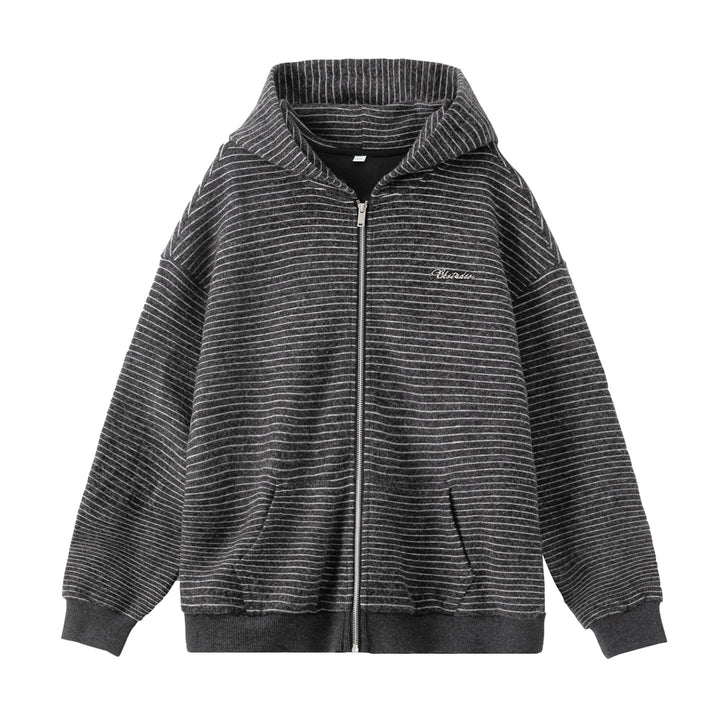 Unisex Oversize Kapuzenjacke mit durchgehendem Reißverschluss, feiner Streifenstruktur und Kängurutasche Echo Archiv