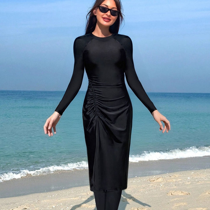 Damen Eleganter Langarm-Badeanzug mit figurbetonendem Design Echo Archiv