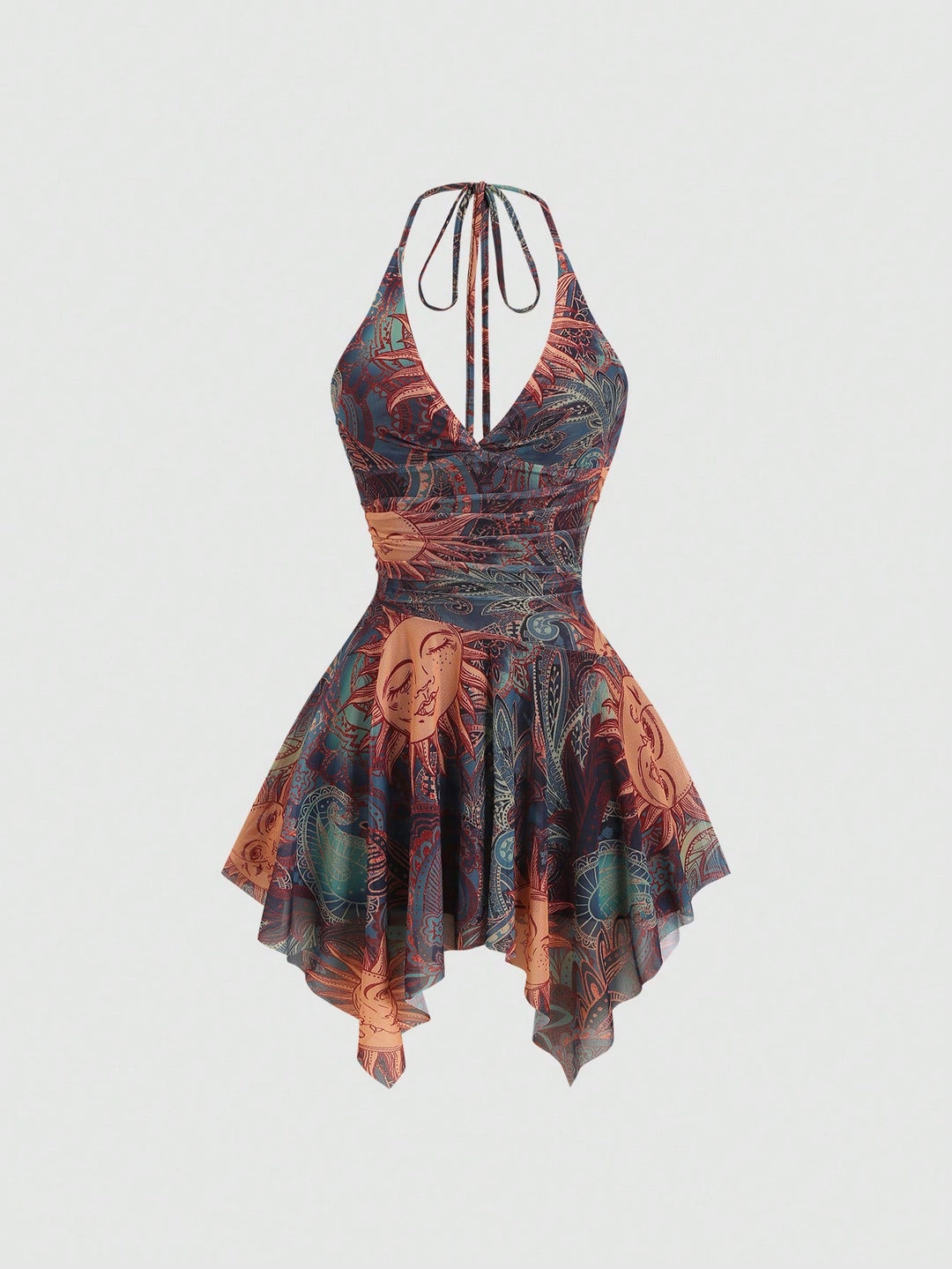 Damen lässiges Strandkleid mit asymmetrischem Saum und raffiniertem Druck Echoarchiv