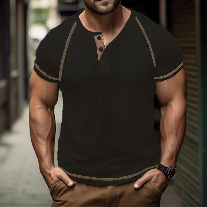 Herren Kurzarm-Henley-T-Shirt mit strukturierter Oberfläche und praktischer Knopfleiste Echoarchiv