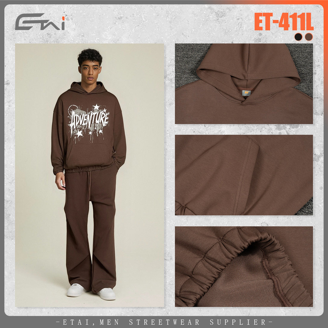 Unisex Oversized Kapuzenpullover mit großflächigem Grafikprint, Kängurutasche und elastischem Saum Echo Archiv