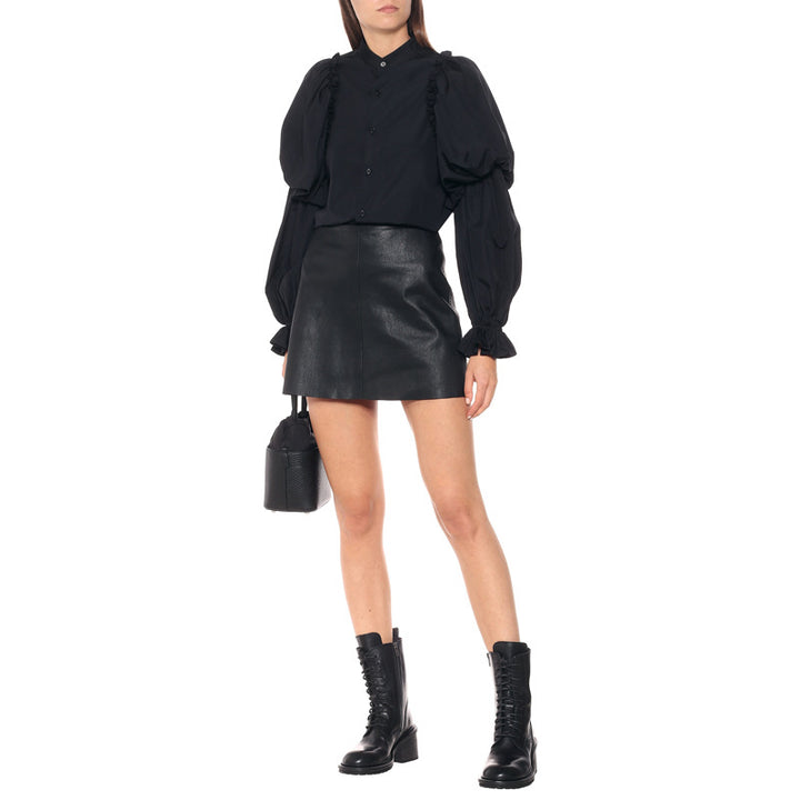 Damen Puffärmel-Bluse mit Stehkragen und Volantmanschtten – Avérine
