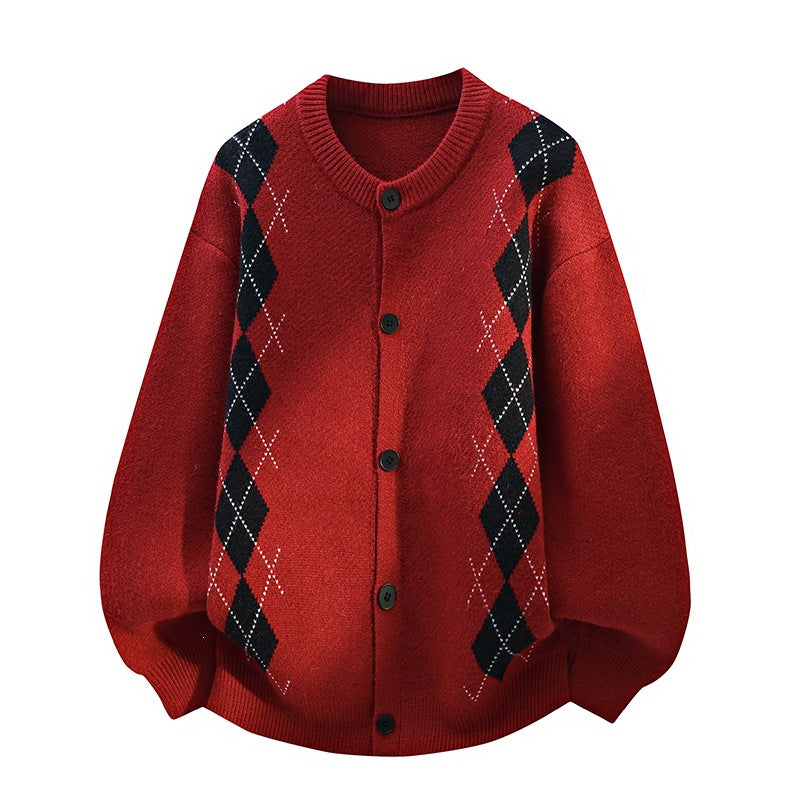 Damen Oversize Strickcardigan mit Rautenmuster & Knopfleiste Echoarchiv