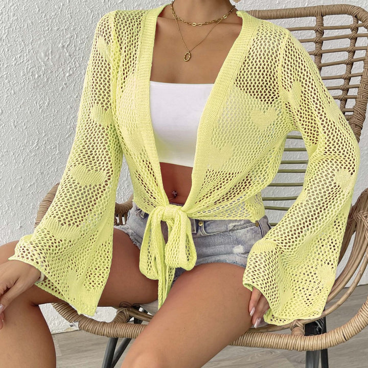 Damen luftiger Strick-Kimono mit offener Front und Kordelzug Echo Archiv