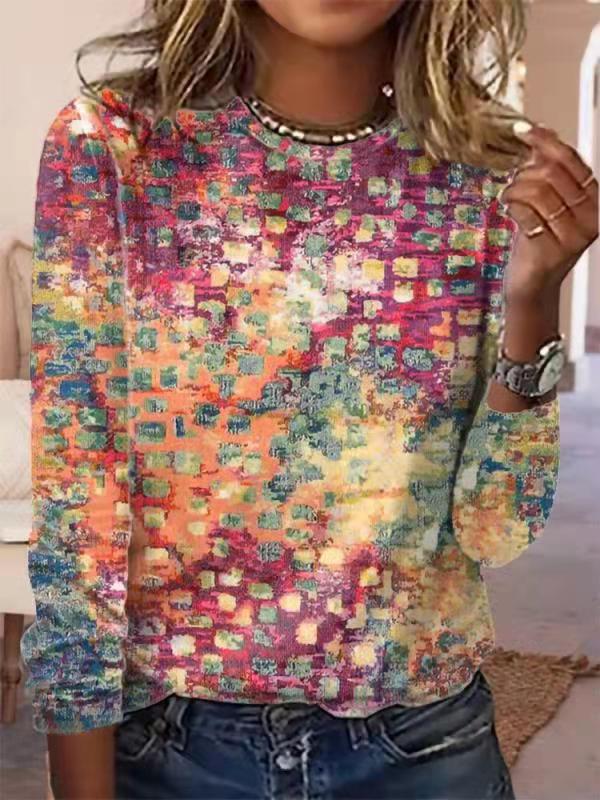 Damen Langärmeliges Oversize-Sweatshirt mit abstraktem Aquarell-Mosaikprint – Avérine