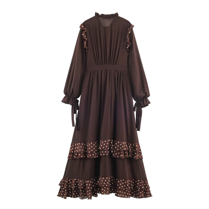 Damen Midikleid mit Volantstufen, Stehkragen und Ballonärmeln Echo Archiv