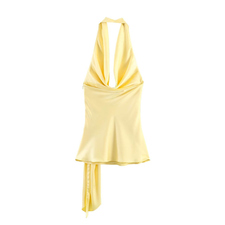 Damen Haltertop mit elegantem Wickelverschluss und fließendem Satinfinish Echo Archiv