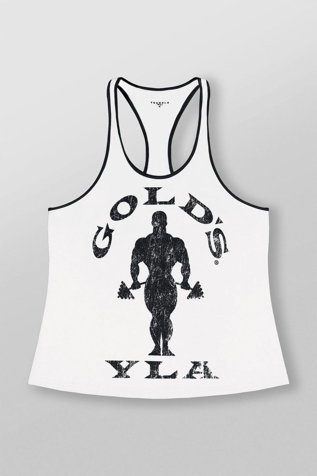 Herren nan athletisches Stringer Tanktop rückenfreier Schnitt mit Kontrastpaspel und Kraftsportmotiv Echo Archiv
