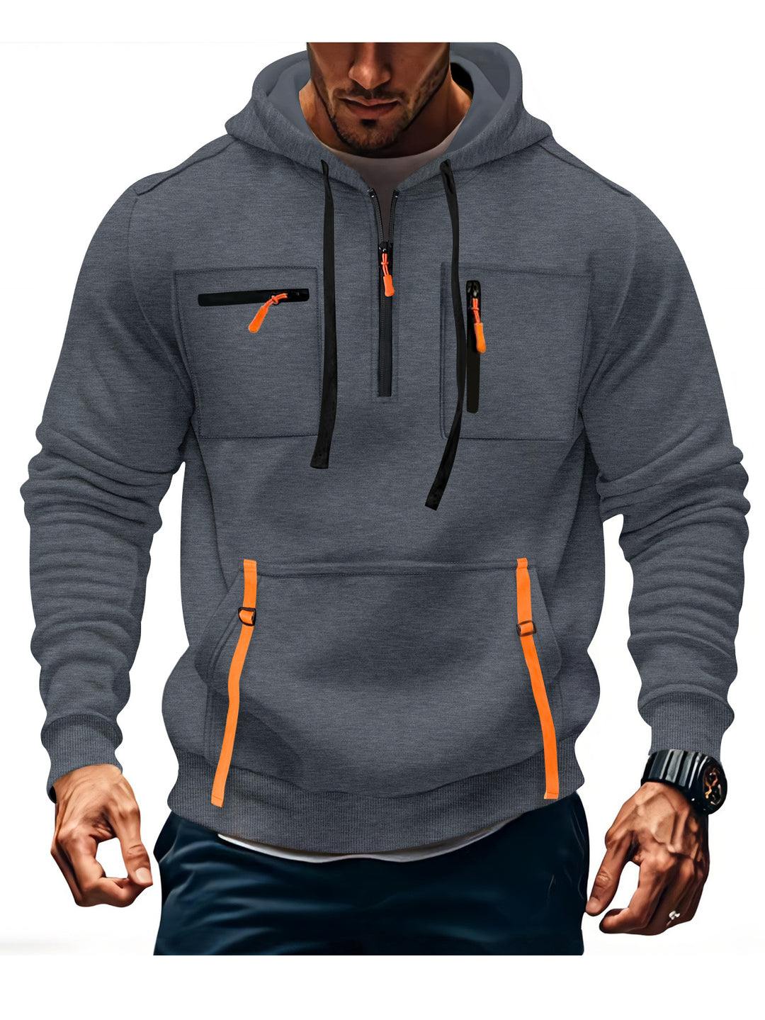 Herren modischer Kapuzenpullover mit funktionalen Reißverschlusstaschen Echoarchiv