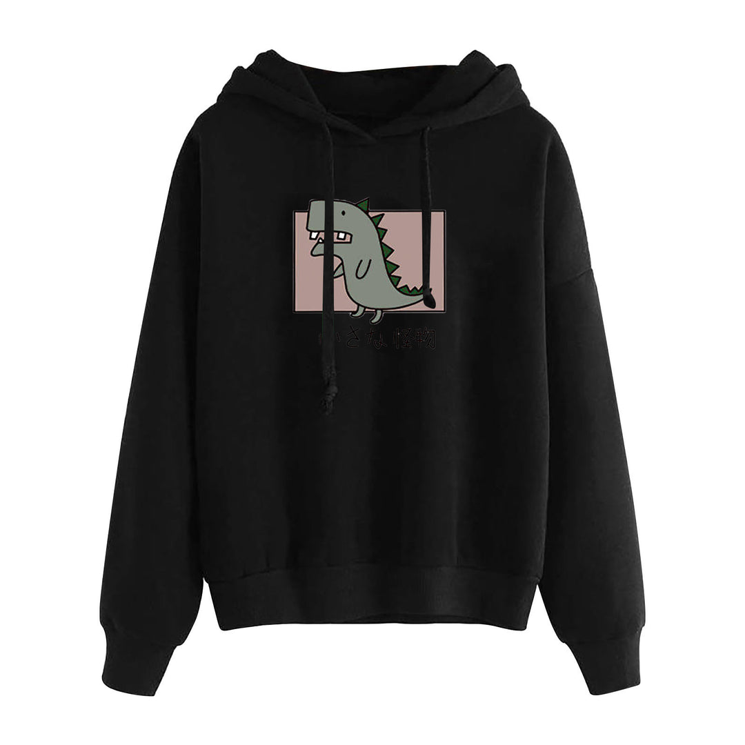Damen kurz geschnittener Cropped-Kapuzenpullover mit niedlicher Frosch-Illustration und verstellbarer Kapuze – Auréline