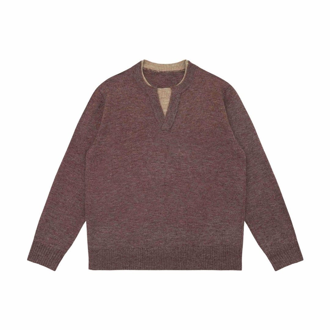 Unisex Grobgestrickter Pullover mit V-Notch Ausschnitt und kontrastierter Innenblende Echoarchiv