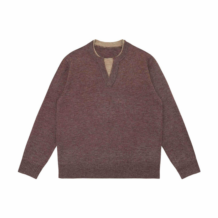 Unisex Grobgestrickter Pullover mit V-Notch Ausschnitt und kontrastierter Innenblende Echoarchiv