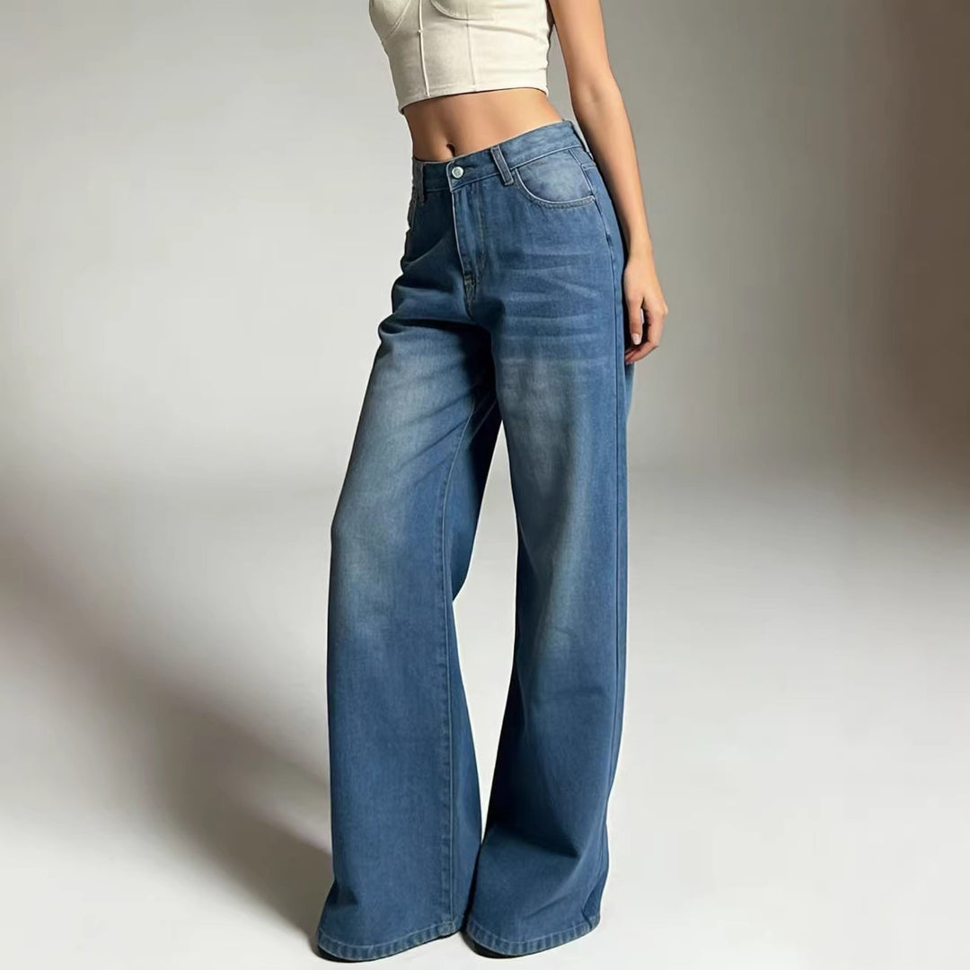 Damen weite Denim-Hose mit Vintage-Waschung und hoch geschnittenem Bund Echo Archiv