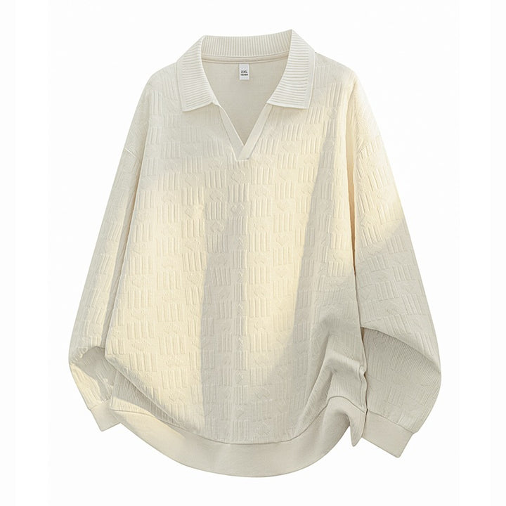 Herren Oversize Strick-Polo mit Strukturstrick, offenem V‑Ausschnitt und geripptem Kragen Echoarchiv