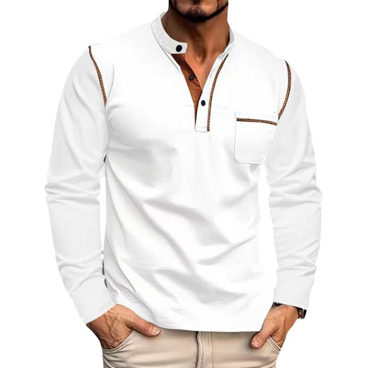 Herren Langarm-Henley-Shirt mit modernem Kragen und praktischer Brusttasche Echoarchiv