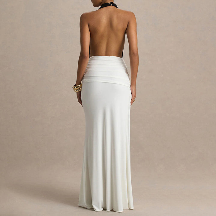 Damen Elegantes Maxikleid mit tiefem V-Ausschnitt und gerafftem Rock Echo Archiv