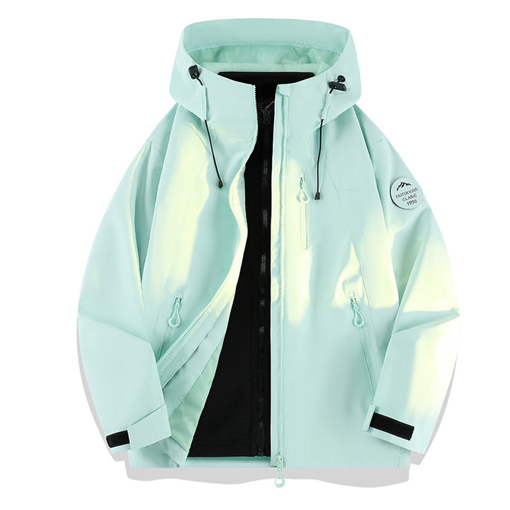 Damen Leichte wasserdichte Kapuzenjacke mit Teddy‑Charm und verdeckten Reißverschlusstaschen Echoarchiv