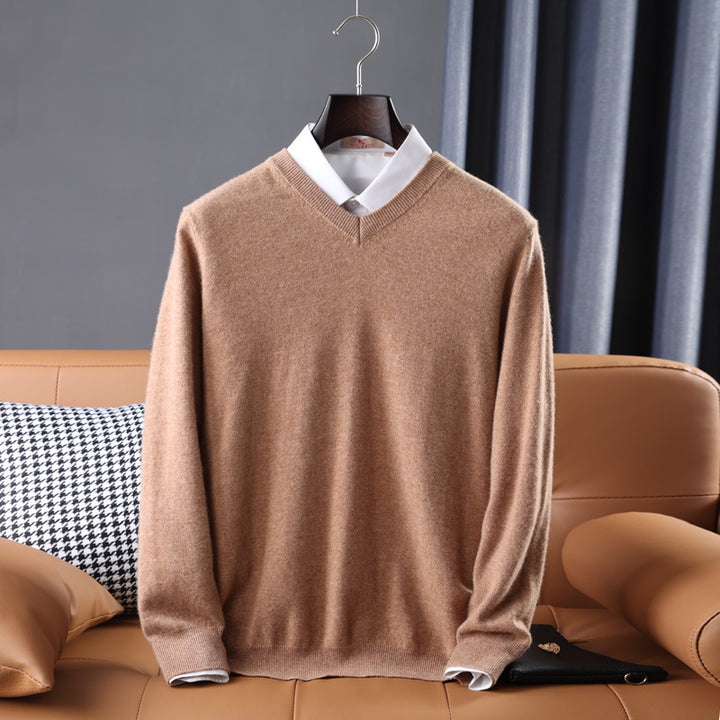 Herren Slim-Fit Rundhalspullover aus feinem Kaschmir-Mix mit dezenter Rippenkante Echoarchiv